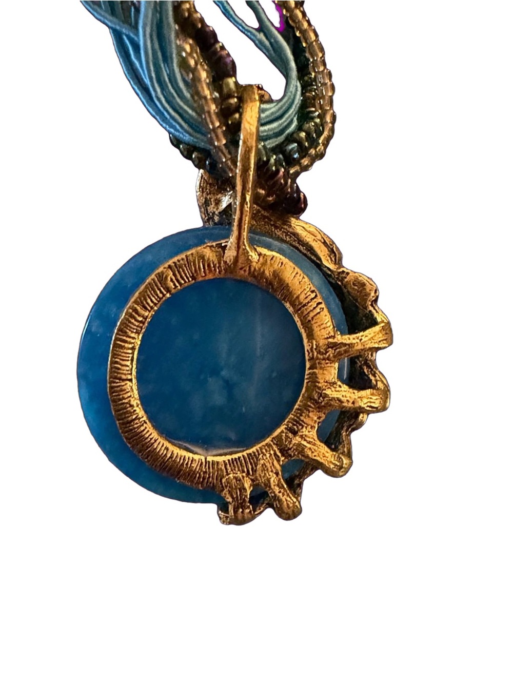 Braided Peacock Blue Pendant Necklace - Women's Jewelry - Picture 3 of 4